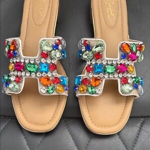 Embellished Sandals with Multicolor Gems